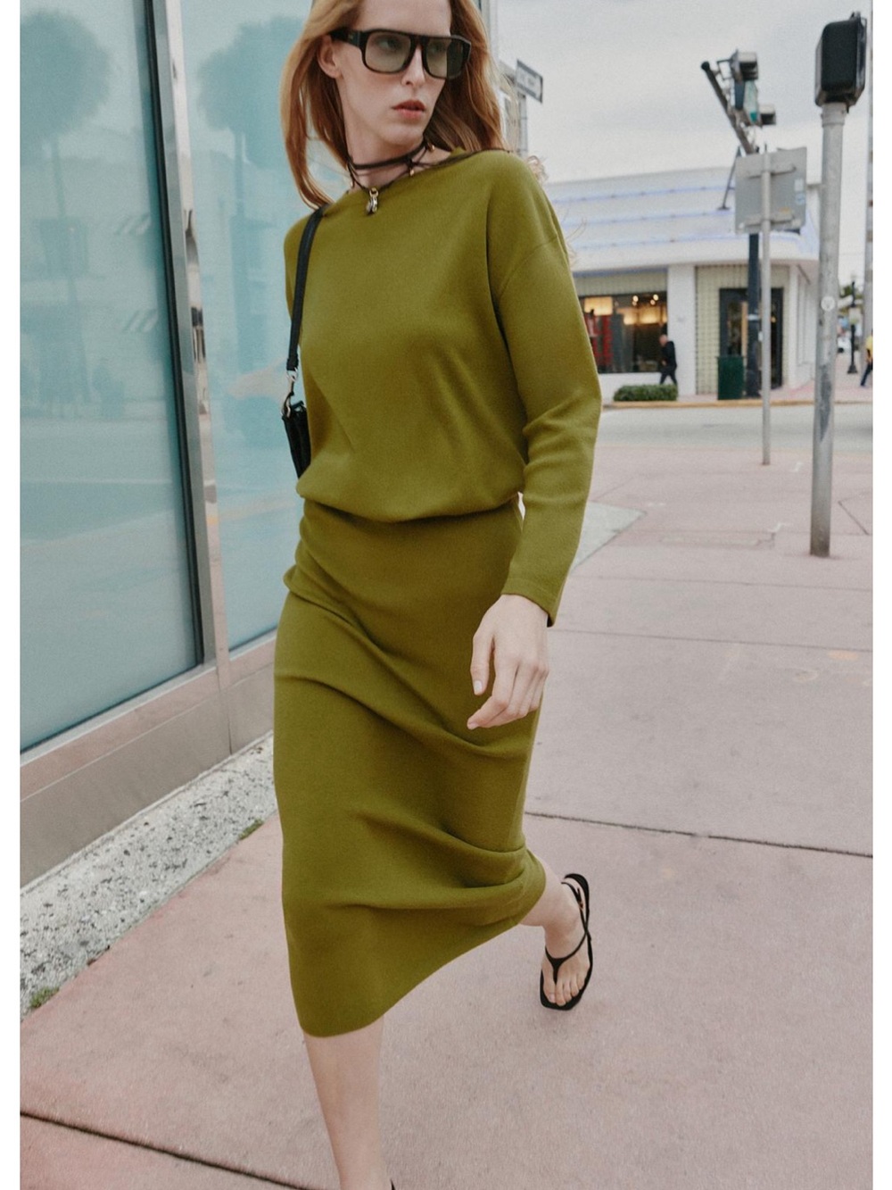 NWT 2-Piece Zara Knit Set Long Knit Jumper & Midi Pencil Skirt Moss Green Size L